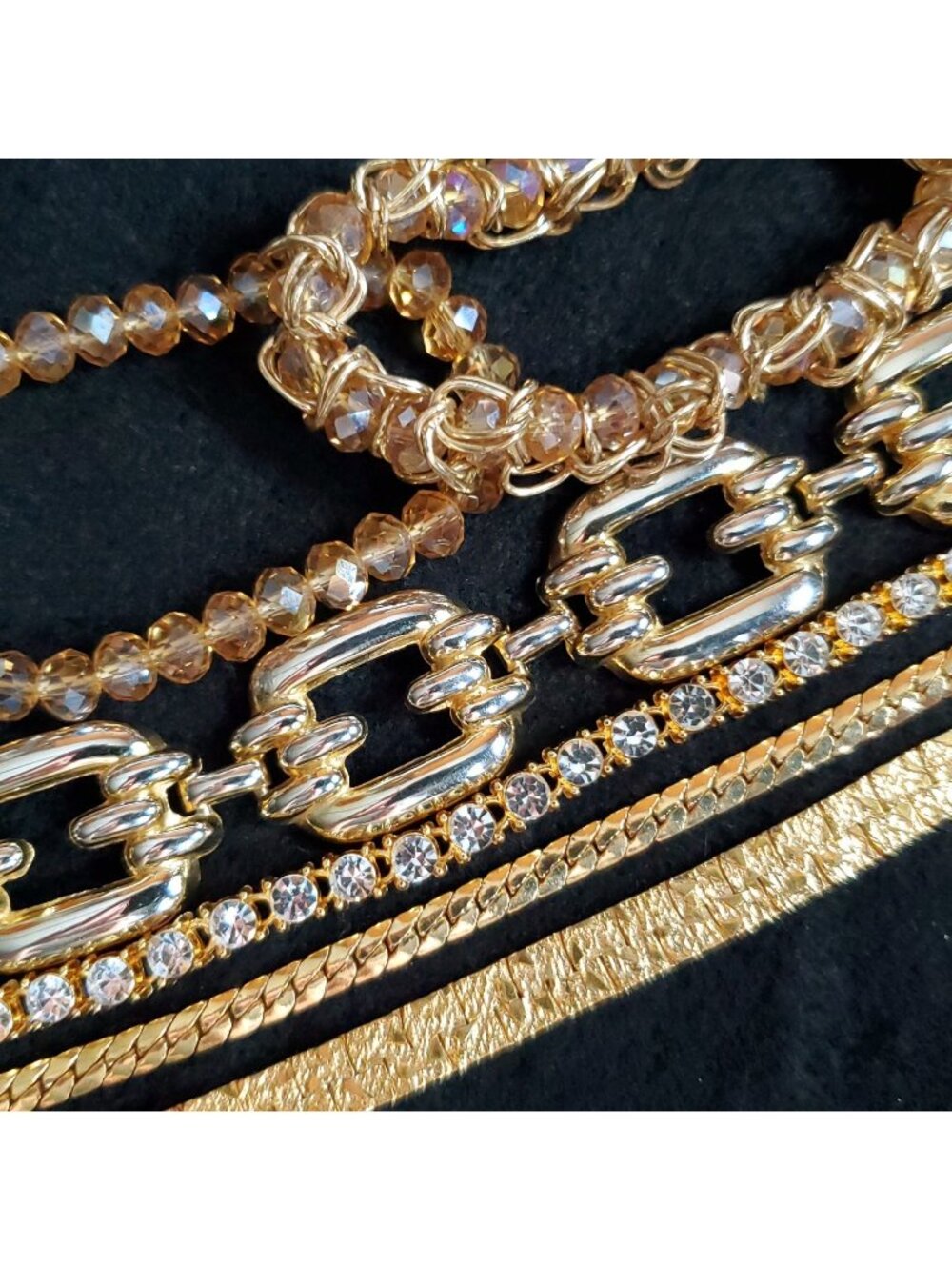Gold Tone Bracelet Lot of 6 Chain Rhinestone Beaded 7.5-8" Vintage Modern